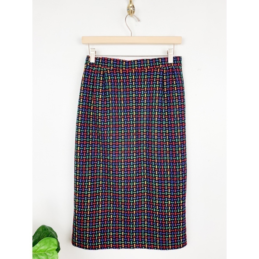 Vintage 80s Jo Hardin Colorful Tweed Midi Pencil Skirt Sz 8